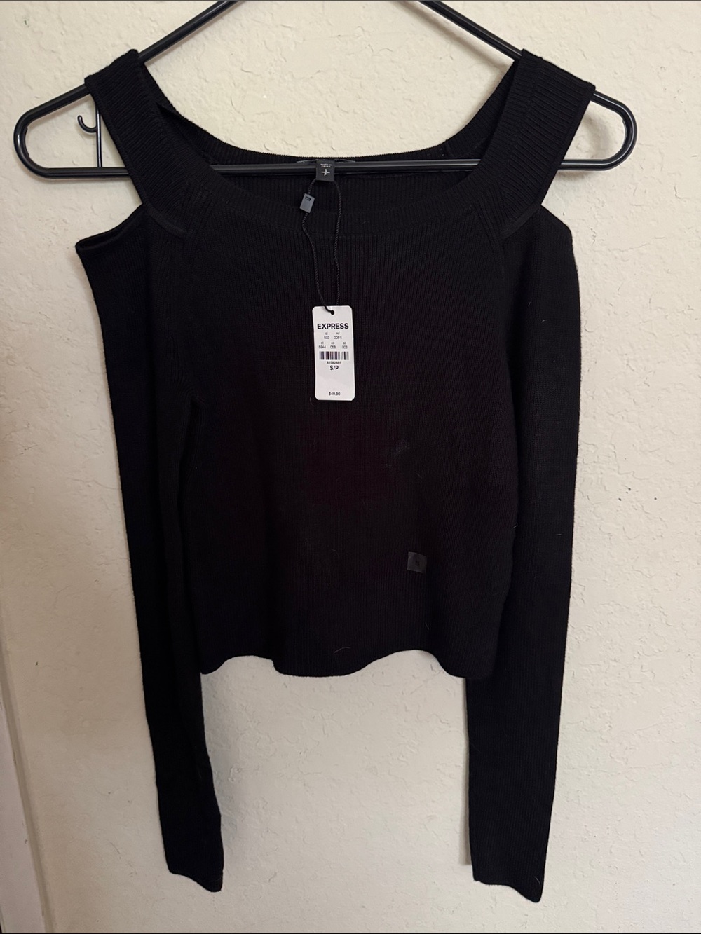 Express Black Off-Shoulder Ribbed Knit Sweater